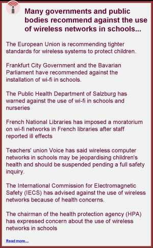 governments and public bodies advise against wireless networks in schools